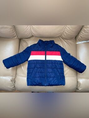Kladskap Kids Navy Puffer Jacket with Red and White Chest Stripe